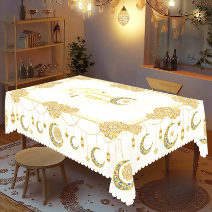 Ramadan Mubarak Star Moon Lanterns Waterproof Tablecloth Table Decor Eid Al Fitr Kitchen Dining Tablecloth Ramadan Decorations