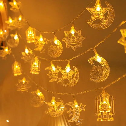 1.5M 10LED Eid Mubarak Star Moon Led String Light Ramadan Kareem Decoration for Home 2025 Islamic Muslim Festival Party Supplies
