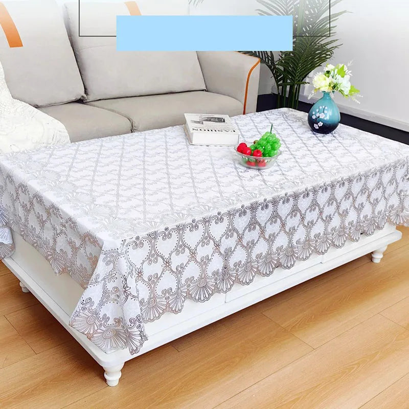 Europe and America Waterproof Lace Tablecloth Wash-Free Bronzing Dining Decoration Soft Dust-Proof Table Cover for Holiday Party