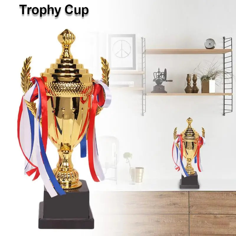 Large Gold Trophy Cup Trophy Colorful Ribbon Gold Award For Sports Tournaments Competitions Soccer Football League Match