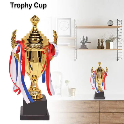 Large Gold Trophy Cup Trophy Colorful Ribbon Gold Award For Sports Tournaments Competitions Soccer Football League Match