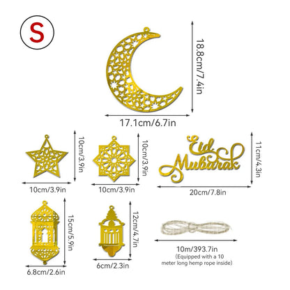 1Set Eid Mubarak Decoration Hanging Pendant Acrylic Mirror Ramadan Kareem Pendant Ornament Home Background Muslim Party Supplies