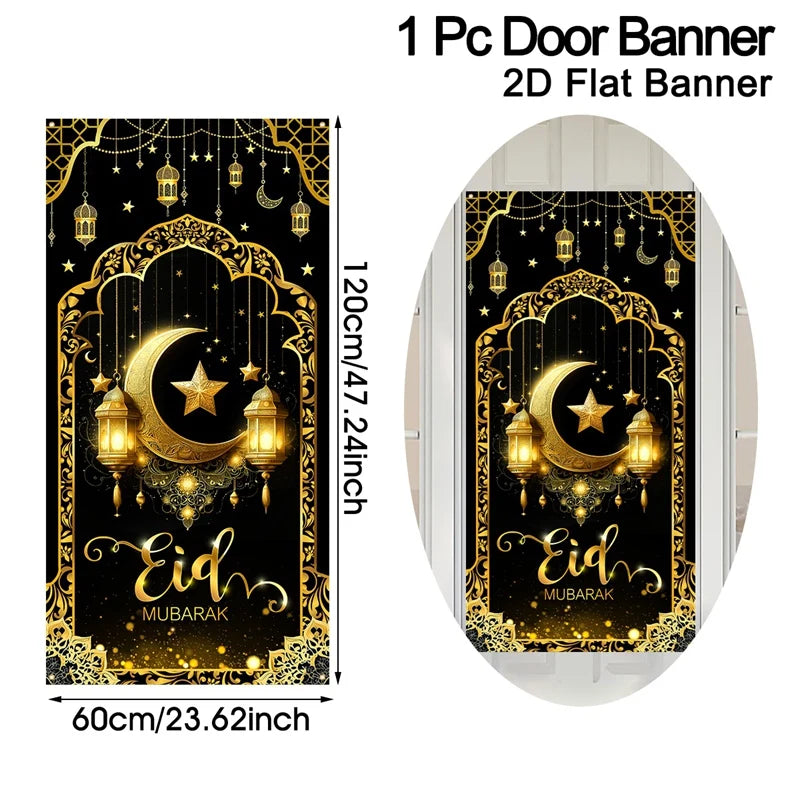 Eid Mubarak Door Decor Ramadan Kareem Banner Flag Ramadan Decorations For Home 2026 Islamic Muslim Party Decor Eid Al-Fitr Gifts