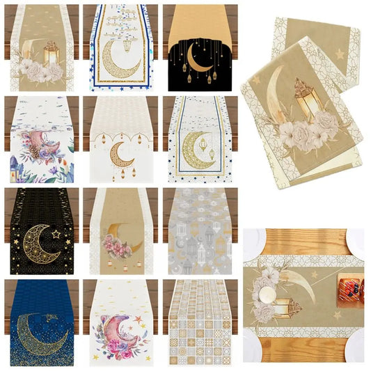 Vintage Ramadan Table Runner Washable Watercolor Flowers Ramadan Decorations Reusable 2D Single Print Eid Mubarak Table Runner