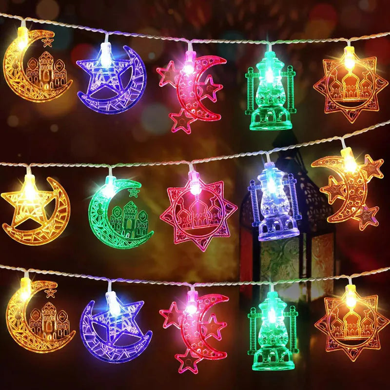 Ramadan Star Moon Castle LED String Lights Eid Mubarak Gift Islam Muslim Ramadan Kareem Decorations for Home Eid al-Fitr Party