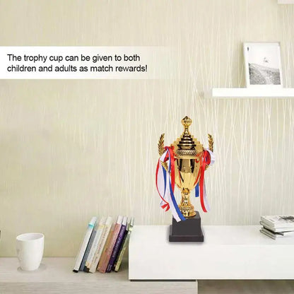 Large Gold Trophy Cup Trophy Colorful Ribbon Gold Award For Sports Tournaments Competitions Soccer Football League Match
