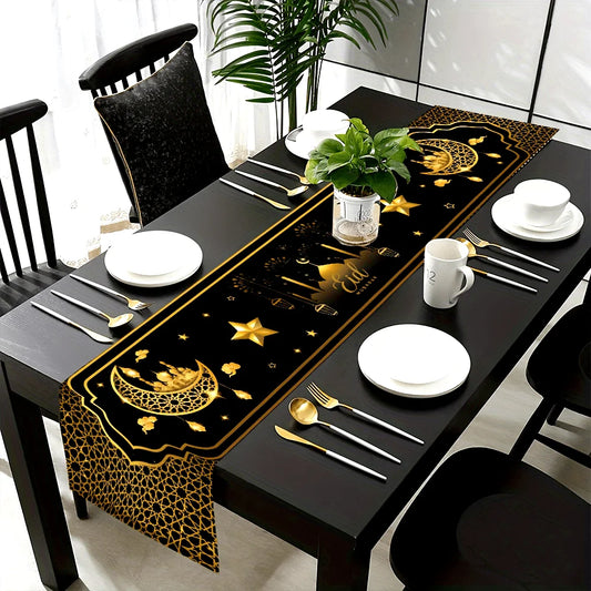 Ramadan Table Runner Moon Star Building Decor for Eid Al-Fitr Muslim Party Table