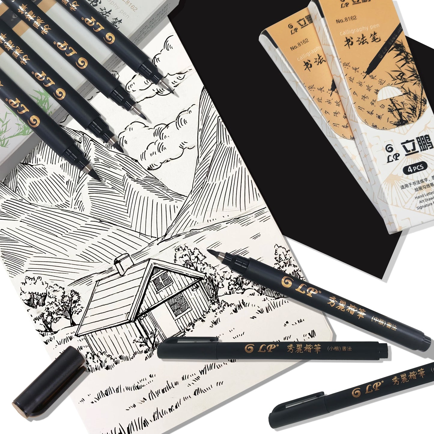 4 pcs Calligraphy Art Marker Pens Brush Art as a gift for Craft Supplies Art Writing Office School Supplies Stationery Student