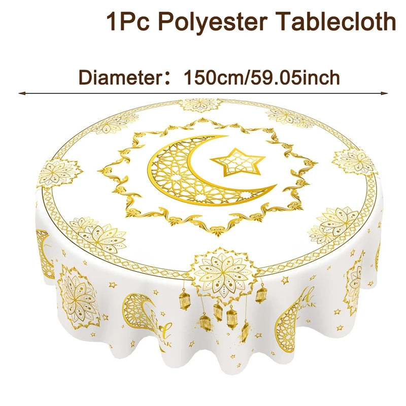 Ramadan Round Tablecloth Table Cover Ramadan Decoration 2026 for Home Ramadan Kareem Islamic Muslim Party Eid Al-Fitr Gift