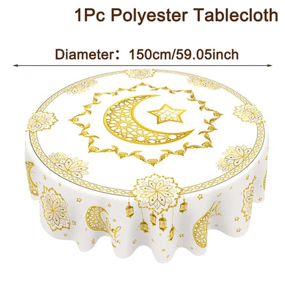 Ramadan Round Tablecloth Table Cover Ramadan Decoration 2026 for Home Ramadan Kareem Islamic Muslim Party Eid Al-Fitr Gift