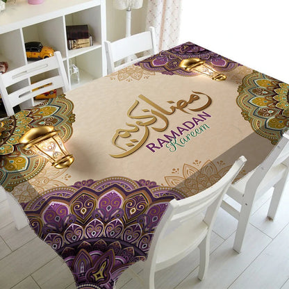 1pc Elegant Ramadan Joyful Tablecloth - Rectangular polyester, perfect for Eid celebrations, washable table decoration.