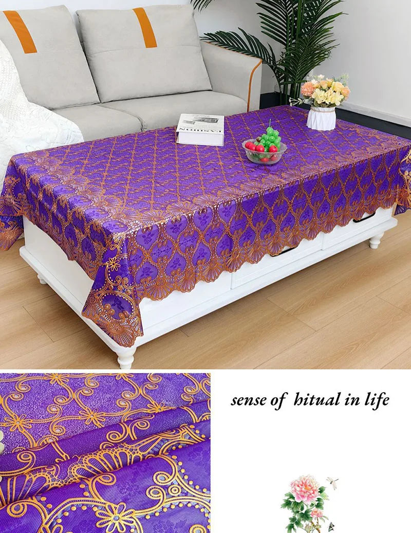 Europe and America Waterproof Lace Tablecloth Wash-Free Bronzing Dining Decoration Soft Dust-Proof Table Cover for Holiday Party