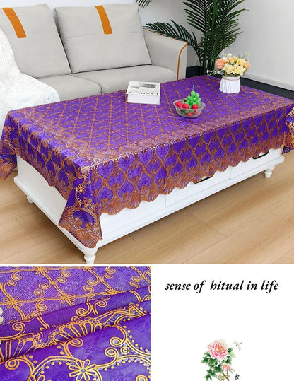 Europe and America Waterproof Lace Tablecloth Wash-Free Bronzing Dining Decoration Soft Dust-Proof Table Cover for Holiday Party
