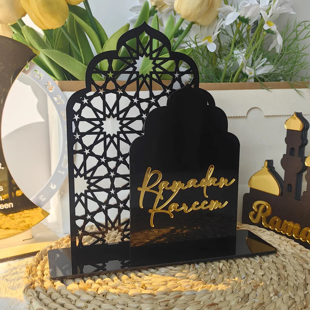 1pc Elegant Acrylic Ramadan Kareem Tabletop Decor, 3D Mosque Design, Reflection Surface, Muslim Holiday Home Decoration
