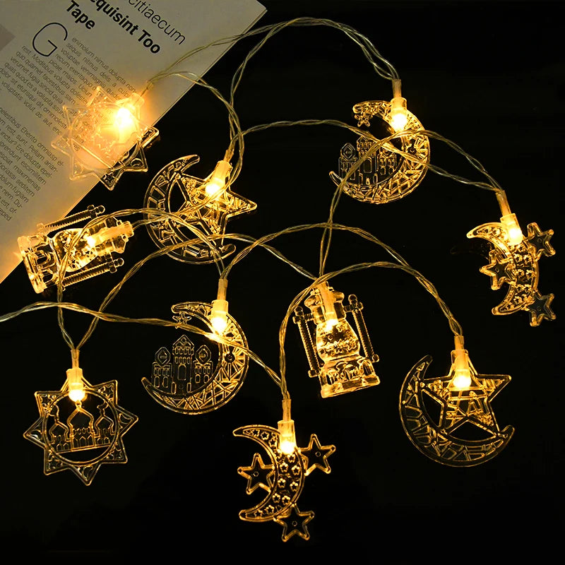 1.5M 10LED EID Mubarak LED String Lights Islam Muslim Festival Party Moon Star Castle Lantern Ramadan Home Decoration 2026 New