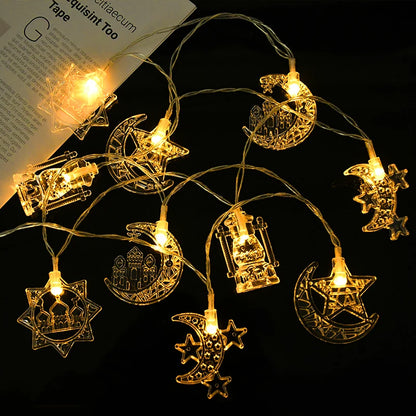 1.5M 10LED EID Mubarak LED String Lights Islam Muslim Festival Party Moon Star Castle Lantern Ramadan Home Decoration 2026 New