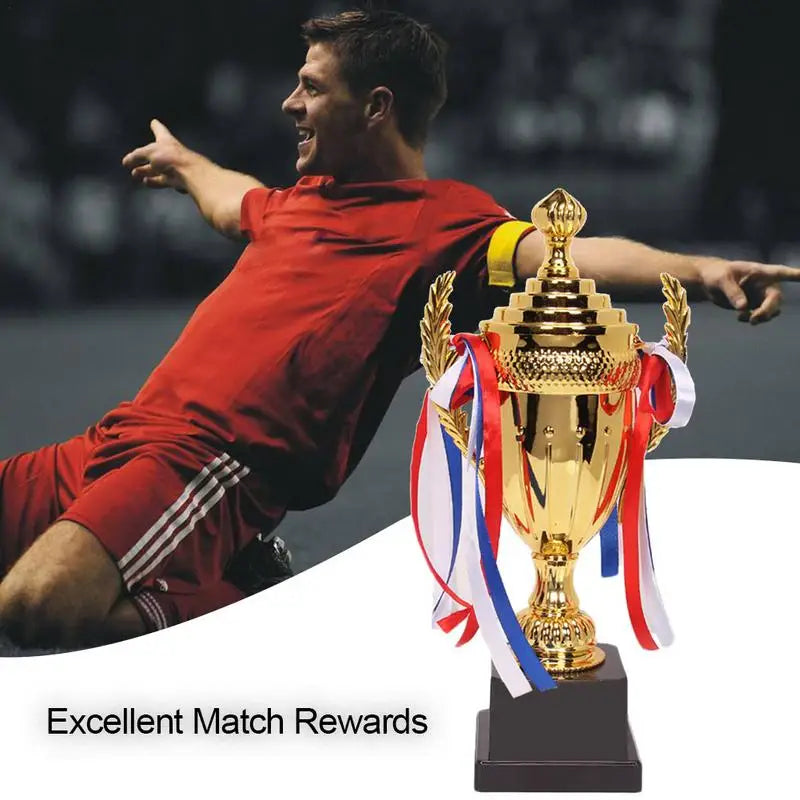 Large Gold Trophy Cup Trophy Colorful Ribbon Gold Award For Sports Tournaments Competitions Soccer Football League Match