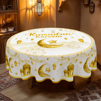 Ramadan Round Tablecloth Table Cover Ramadan Decoration 2026 for Home Ramadan Kareem Islamic Muslim Party Eid Al-Fitr Gift