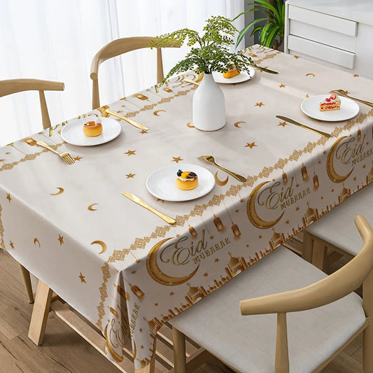 Ramadan Mubarak Star Moon Lanterns Waterproof Tablecloth Table Decor Eid Al Fitr Kitchen Dining Tablecloth Ramadan Decorations