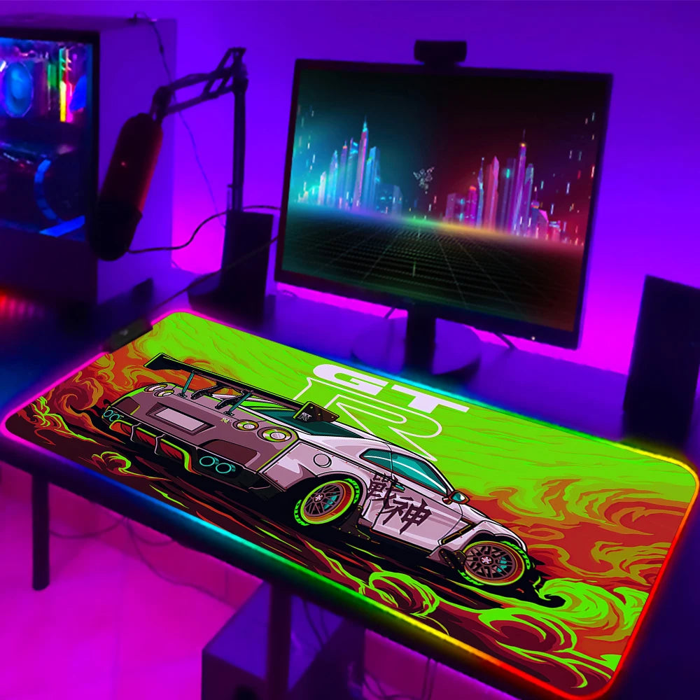 Gamer Sports Cars RGB Mouse Pad for Computer Desks Desktops Setup Gaming Accessories Large LED Mouse Pad 90x40 Colorful Mouspad