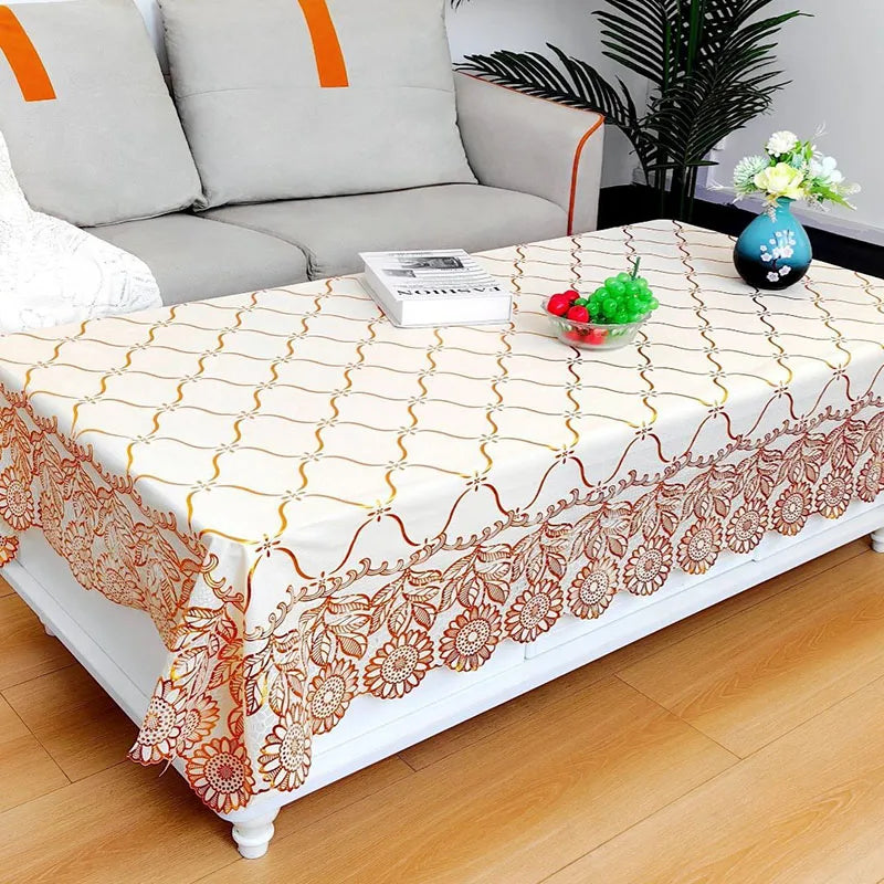 Europe and America Waterproof Lace Tablecloth Wash-Free Bronzing Dining Decoration Soft Dust-Proof Table Cover for Holiday Party