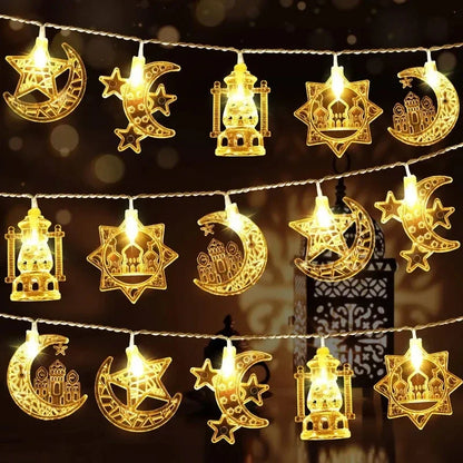 1.5M 10LED Eid Mubarak Star Moon Led String Light Ramadan Kareem Decoration for Home 2025 Islamic Muslim Festival Party Supplies