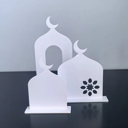 1pc Elegant Acrylic Ramadan Kareem Tabletop Decor, 3D Mosque Design, Reflection Surface, Muslim Holiday Home Decoration
