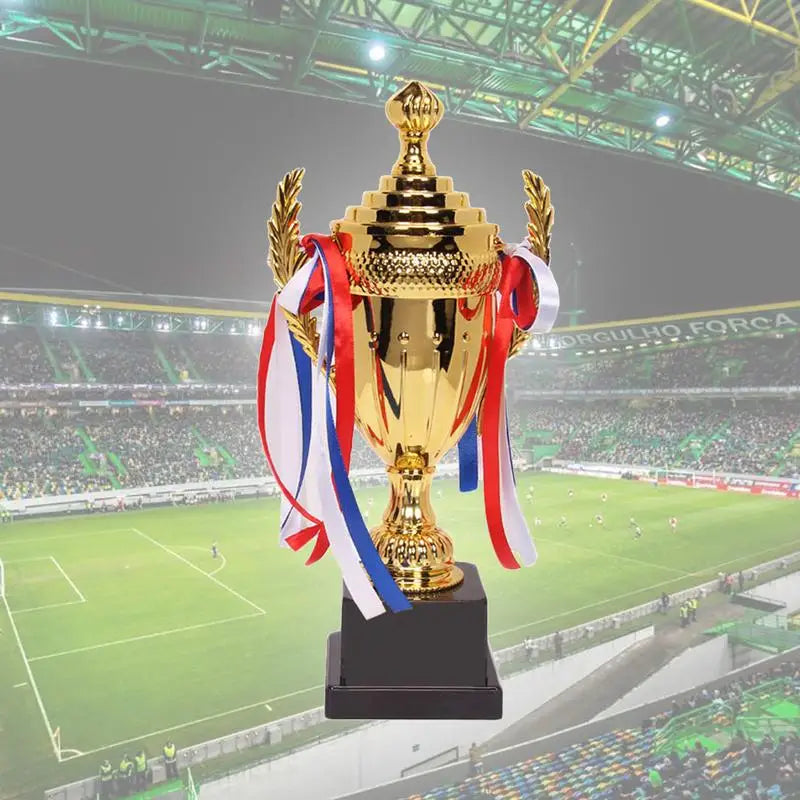 Large Gold Trophy Cup Trophy Colorful Ribbon Gold Award For Sports Tournaments Competitions Soccer Football League Match