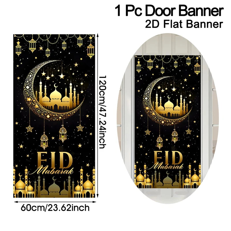 Eid Mubarak Door Decor Ramadan Kareem Banner Flag Ramadan Decorations For Home 2026 Islamic Muslim Party Decor Eid Al-Fitr Gifts