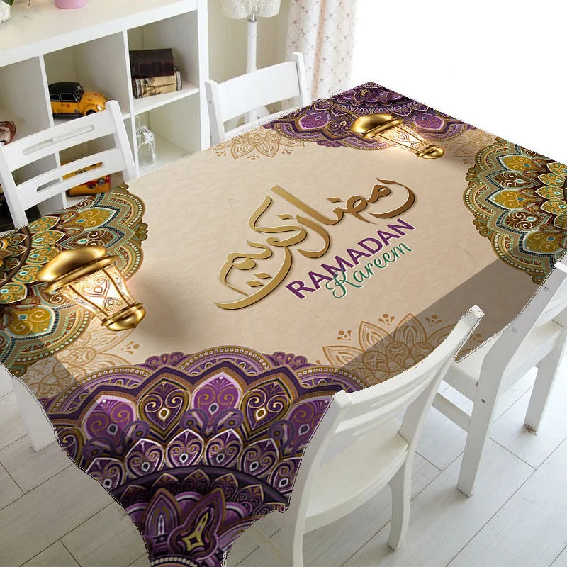 VIKAMA Ramadan Kareem Mandala Lantern Waterproof Tablecloth Table Decor Eid Mubarak Kitchen Dining Tablecloth Ramadan Decor