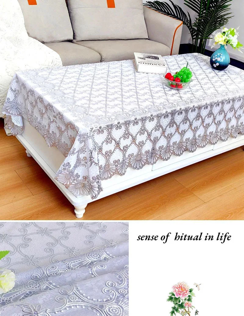 Europe and America Waterproof Lace Tablecloth Wash-Free Bronzing Dining Decoration Soft Dust-Proof Table Cover for Holiday Party