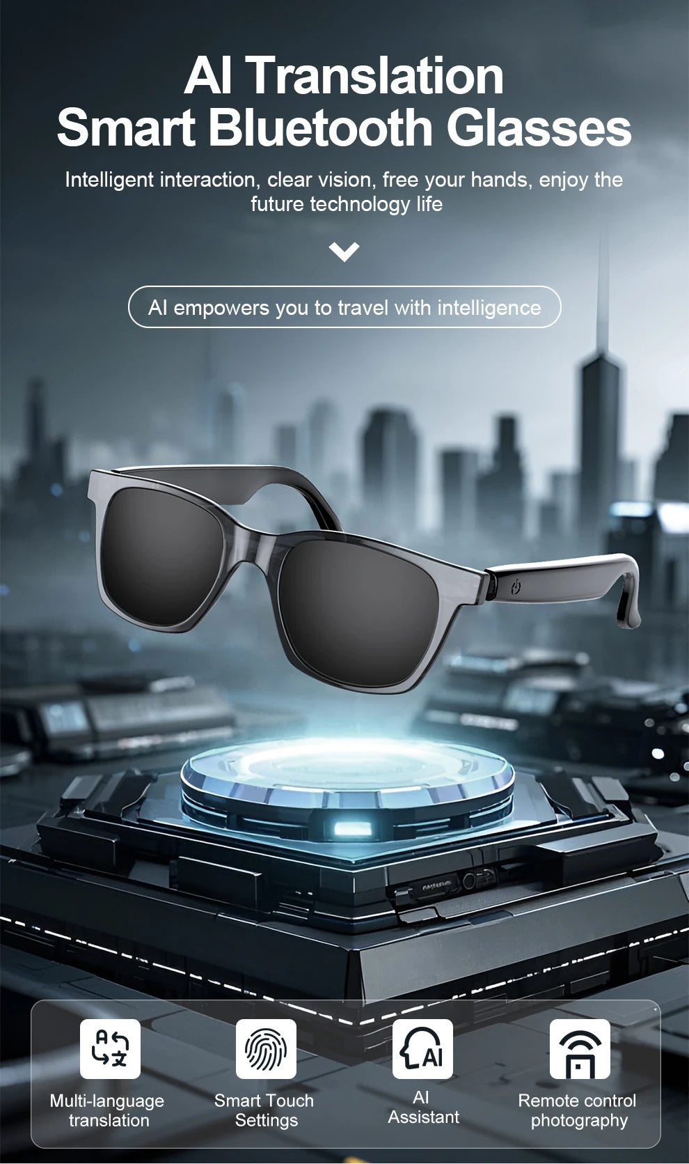 OnePlus AI Glasses Smart Glasses Chat GPT AI Real-time Translation Music Play Bluetooth Glasses Anti-Blue Light Lens Daily Use