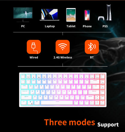 RK84 Royal Kludge Brazilian Wireless Gaming Keyboard 84 Keys RGB Tri-Mode BT5.0/2.4G/Wired Hot-Swappable Mechanical Keyboards