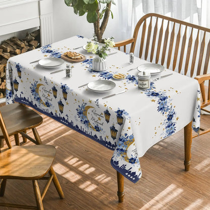 Ramadan Eid Mubarak Star Waterproof Tablecloth Holiday Party Decor Reusable Seasonal Rectangle Table Cover Dining Table Decor