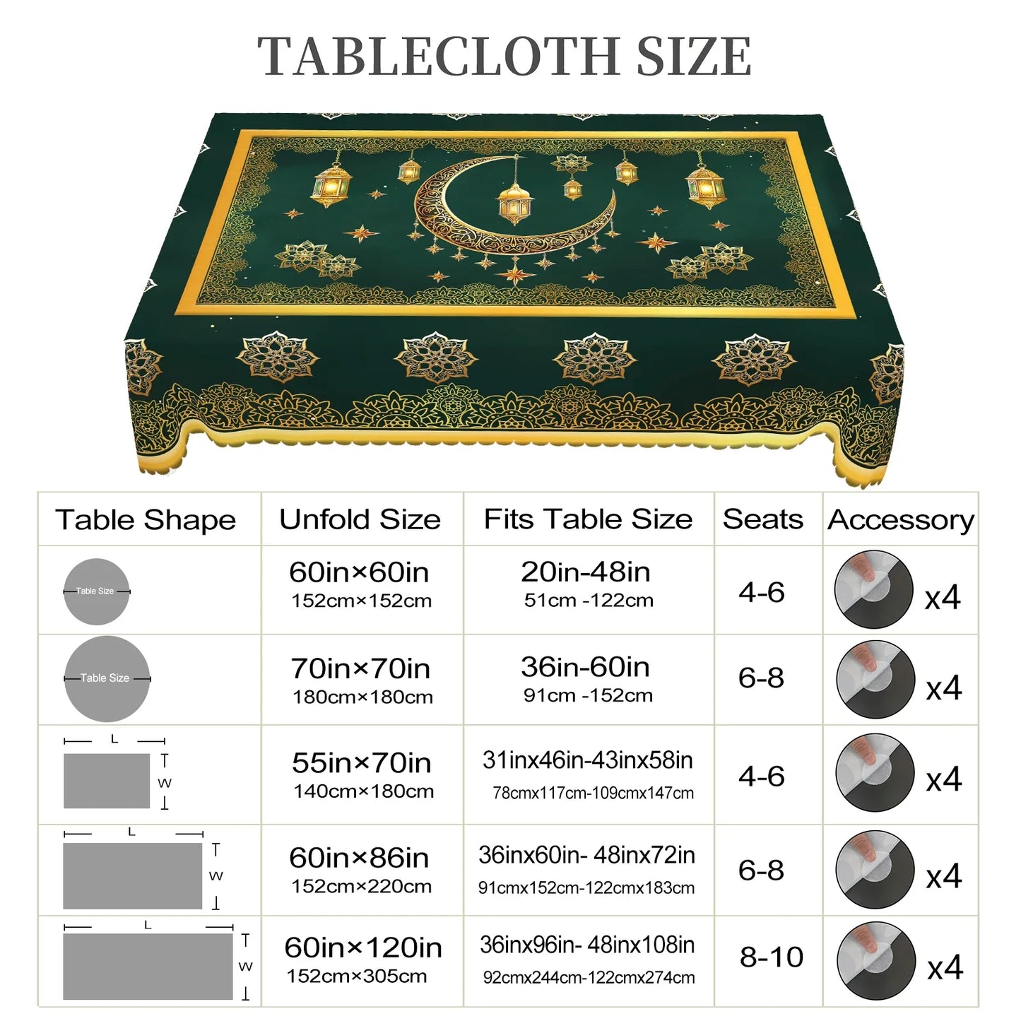 1 Piece of Muslim Ramadan Themed Round Tablecloth, Available in Various Sizes, Exquisite Crescent Moon and Hollow Floral Pattern Printed Round Decorative Tablecloth, Embossed Edge Craftsmanship, Ramadan Home Decoration, Suita