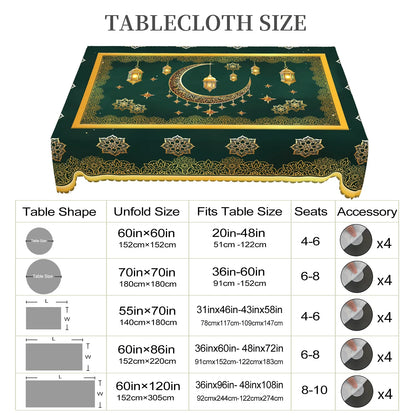 1 Piece of Muslim Ramadan Themed Round Tablecloth, Available in Various Sizes, Exquisite Crescent Moon and Hollow Floral Pattern Printed Round Decorative Tablecloth, Embossed Edge Craftsmanship, Ramadan Home Decoration, Suita