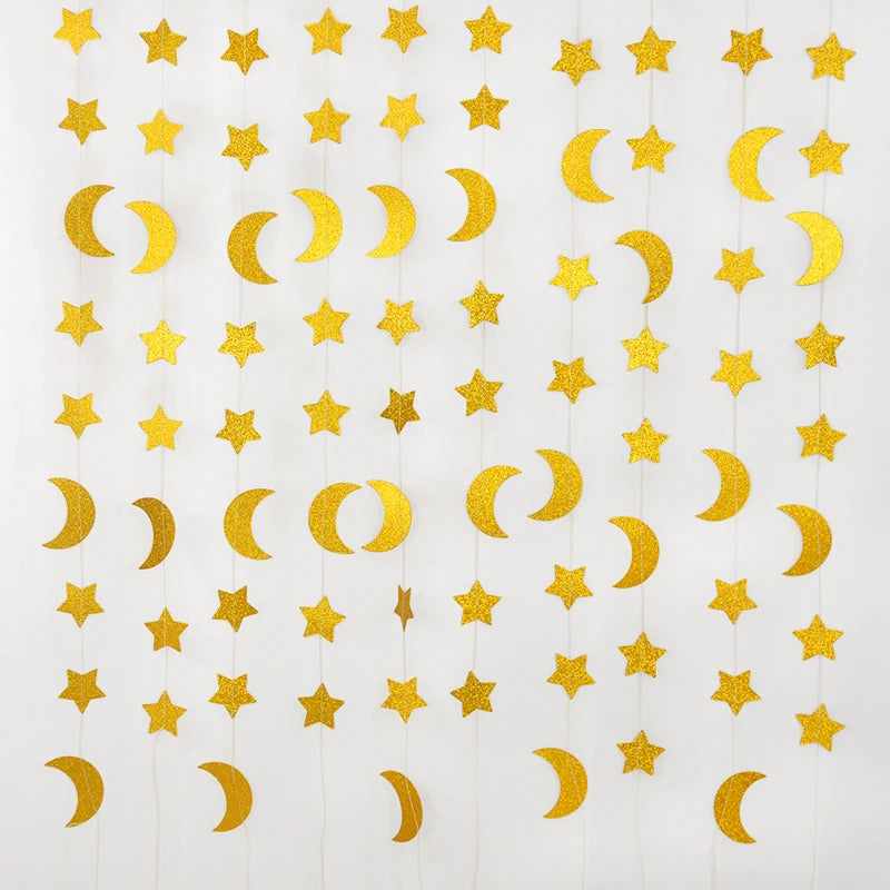 13Ft Iridescent Ramadan EID Mubarak Banner Decorations Hanging Star Moon Lamp Garlands Ramadan Mubarak Home Decor Birthday Party