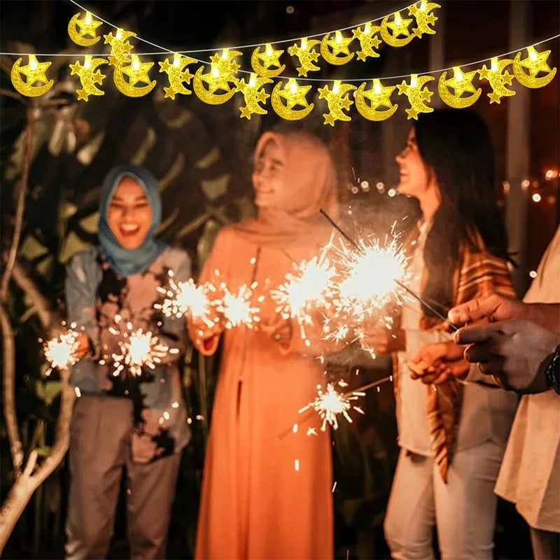 1.5M 10LED EID Mubarak LED String Lights Islam Muslim Festival Party Moon Star Castle Lantern Ramadan Home Decoration 2024 New