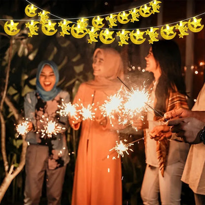 1.5M 10LED EID Mubarak LED String Lights Islam Muslim Festival Party Moon Star Castle Lantern Ramadan Home Decoration 2024 New