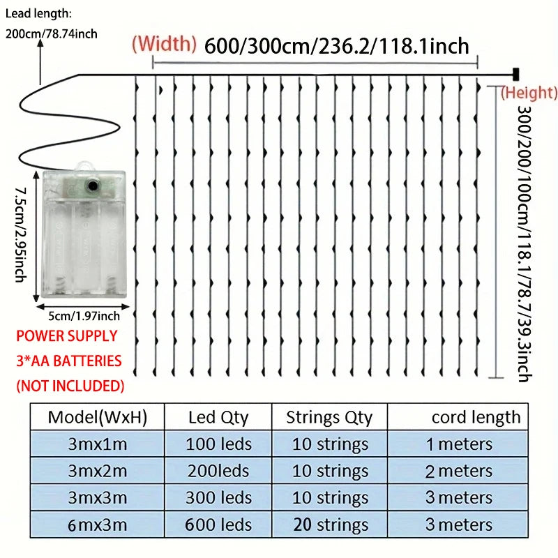 Battery Powered Ramadan Decoration LED Curtain String Lights Fairy Lights EID Mubarak Bedroom Wedding Valentine's Day Party