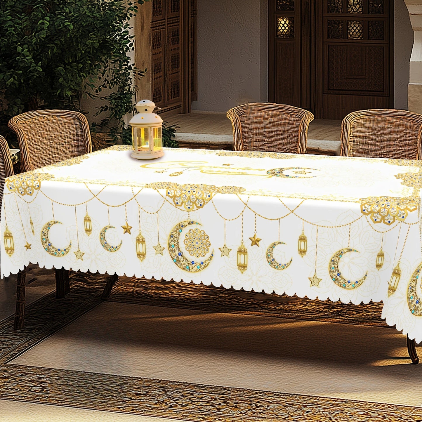 Ramadan Mubarak Star Moon Lanterns Waterproof Tablecloth Table Decor Eid Al Fitr Kitchen Dining Tablecloth Ramadan Decorations