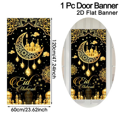 Eid Mubarak Door Decor Ramadan Kareem Banner Flag Ramadan Decorations For Home 2026 Islamic Muslim Party Decor Eid Al-Fitr Gifts