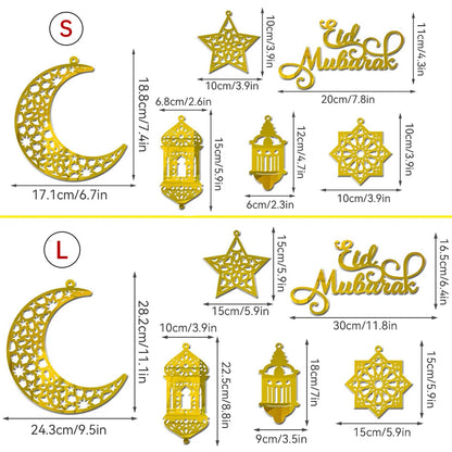 1Set Eid Mubarak Decoration Hanging Pendant Acrylic Mirror Ramadan Kareem Pendant Ornament Home Background Muslim Party Supplies