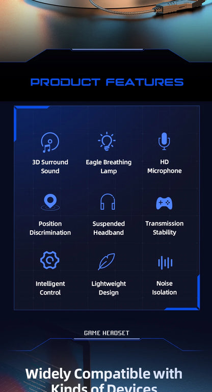 Professional Led Light Wired Gaming Headphones With Microphone For Computer PS4 PS5 Xbox Bass Stereo PC Gaming Headset Gifts