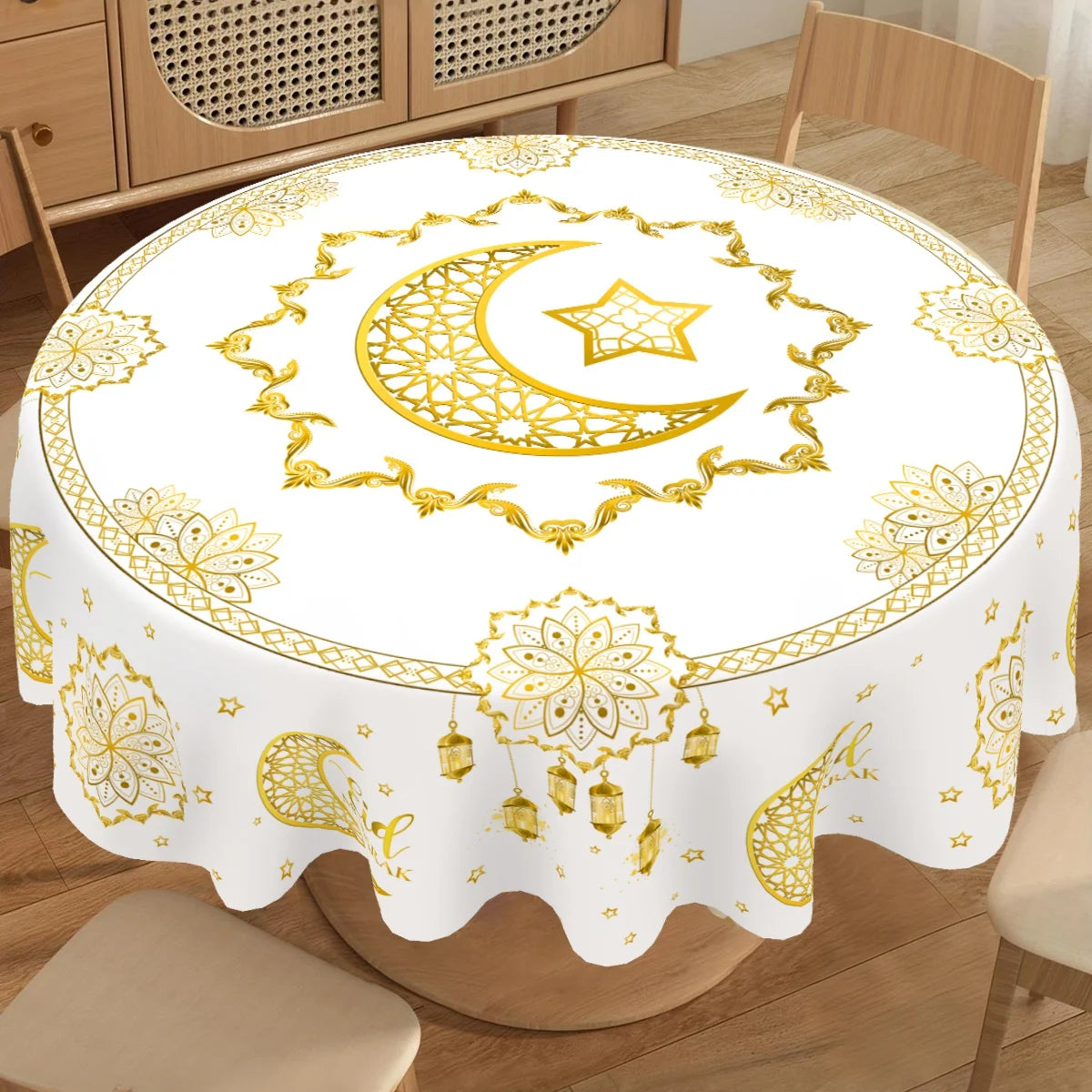 Ramadan Round Tablecloth Table Cover Ramadan Decoration 2026 for Home Ramadan Kareem Islamic Muslim Party Eid Al-Fitr Gift