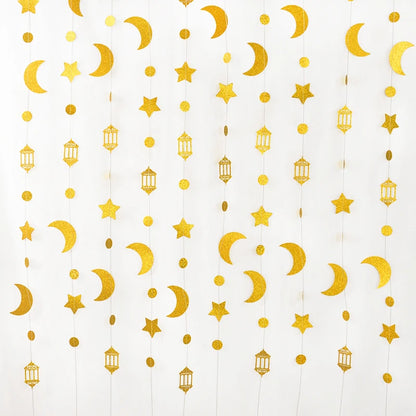 13Ft Iridescent Ramadan EID Mubarak Banner Decorations Hanging Star Moon Lamp Garlands Ramadan Mubarak Home Decor Birthday Party