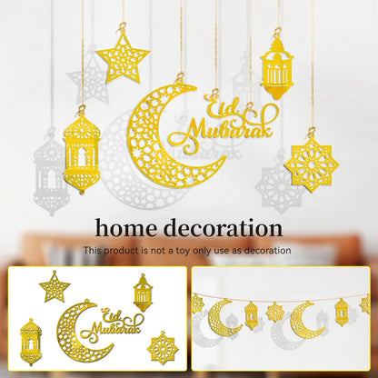 1Set Eid Mubarak Decoration Hanging Pendant Acrylic Mirror Ramadan Kareem Pendant Ornament Home Background Muslim Party Supplies