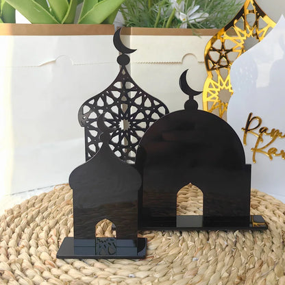 1pc Elegant Acrylic Ramadan Kareem Tabletop Decor, 3D Mosque Design, Reflection Surface, Muslim Holiday Home Decoration