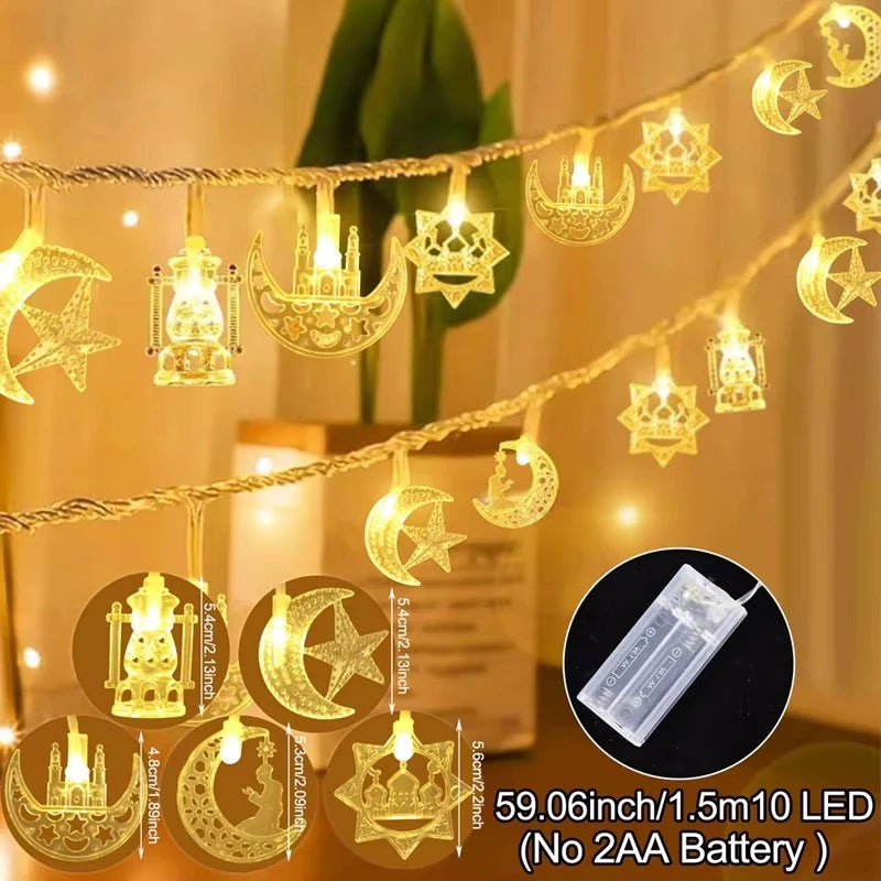 1.5M 10LED Eid Mubarak Star Moon Led String Light Ramadan Kareem Decoration for Home 2025 Islamic Muslim Festival Party Supplies