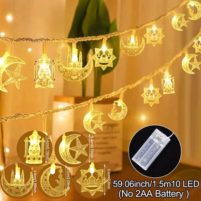 1.5M 10LED Eid Mubarak Star Moon Led String Light Ramadan Kareem Decoration for Home 2025 Islamic Muslim Festival Party Supplies